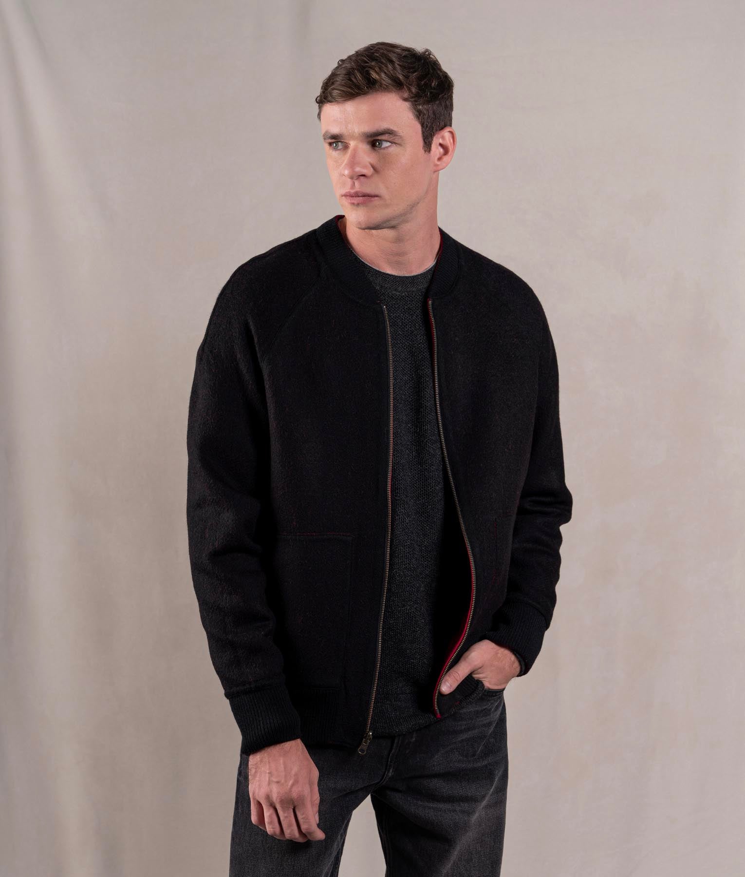 Casaca Bomber Reversible - Negro Y Rojo