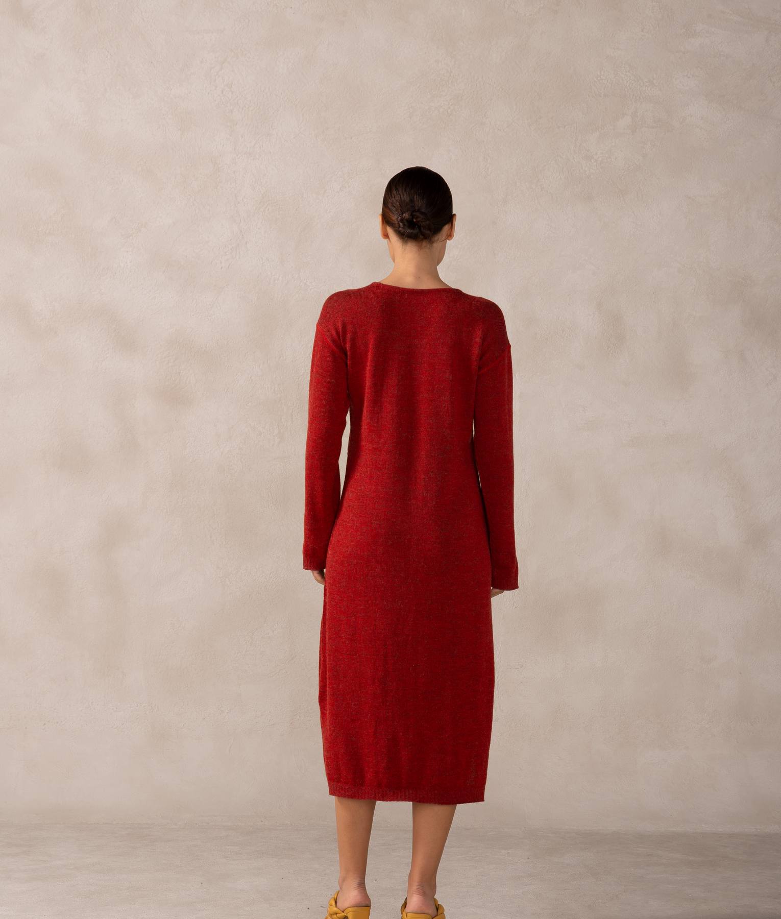 Vestido Largo Reversible - Rojo Pompeya Y Gris Tornado