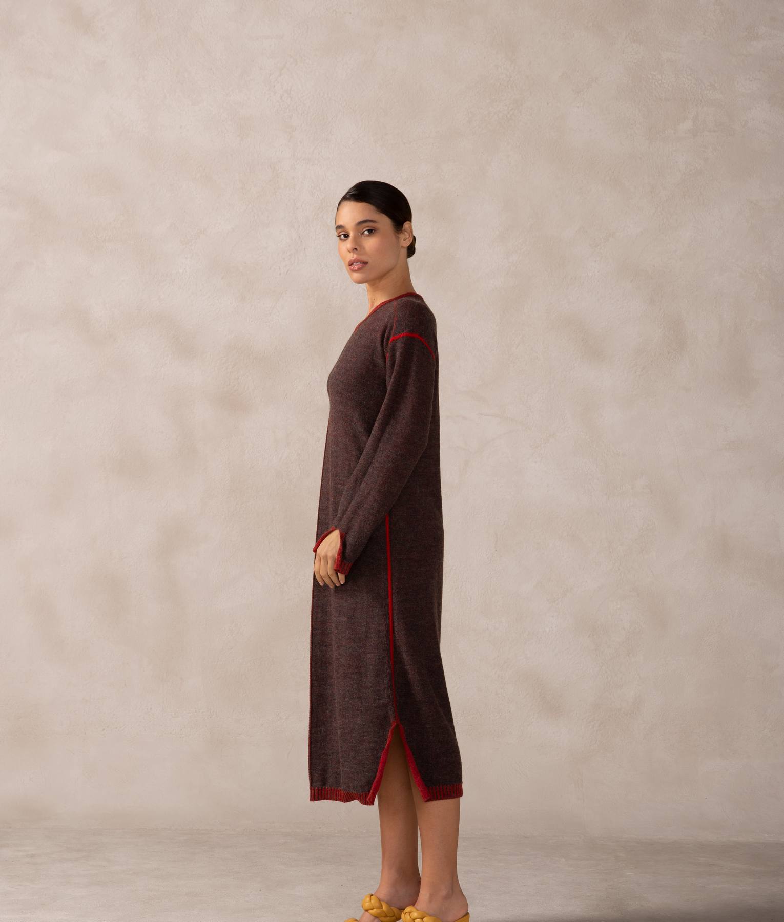 Vestido Largo Reversible - Rojo Pompeya Y Gris Tornado