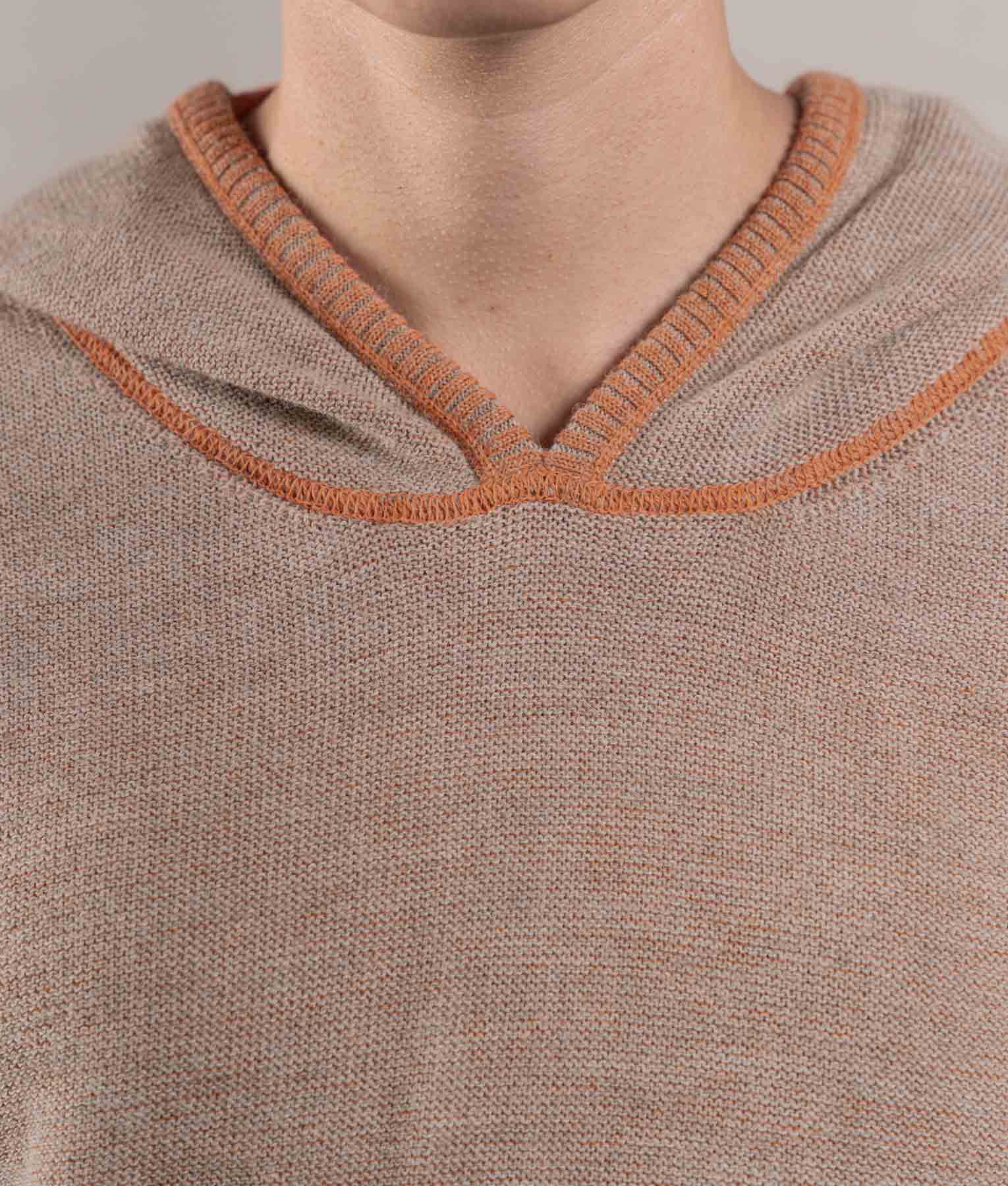 Chompa Con Capucha - Naranja Terracota Jaspeado Y Beige Arena