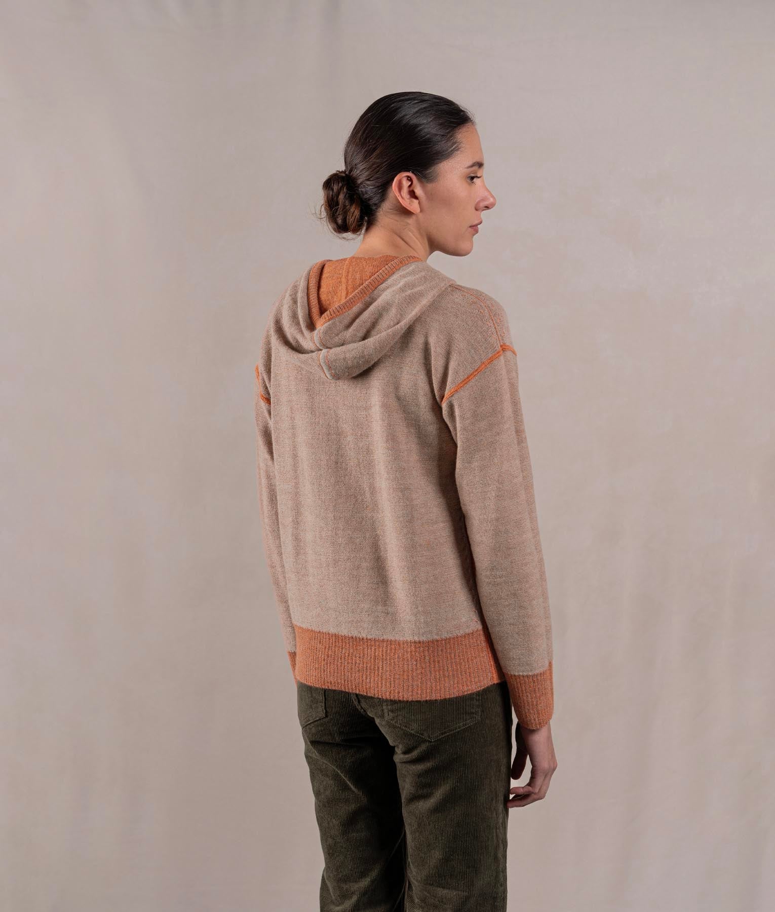 Chompa Con Capucha - Naranja Terracota Jaspeado Y Beige Arena