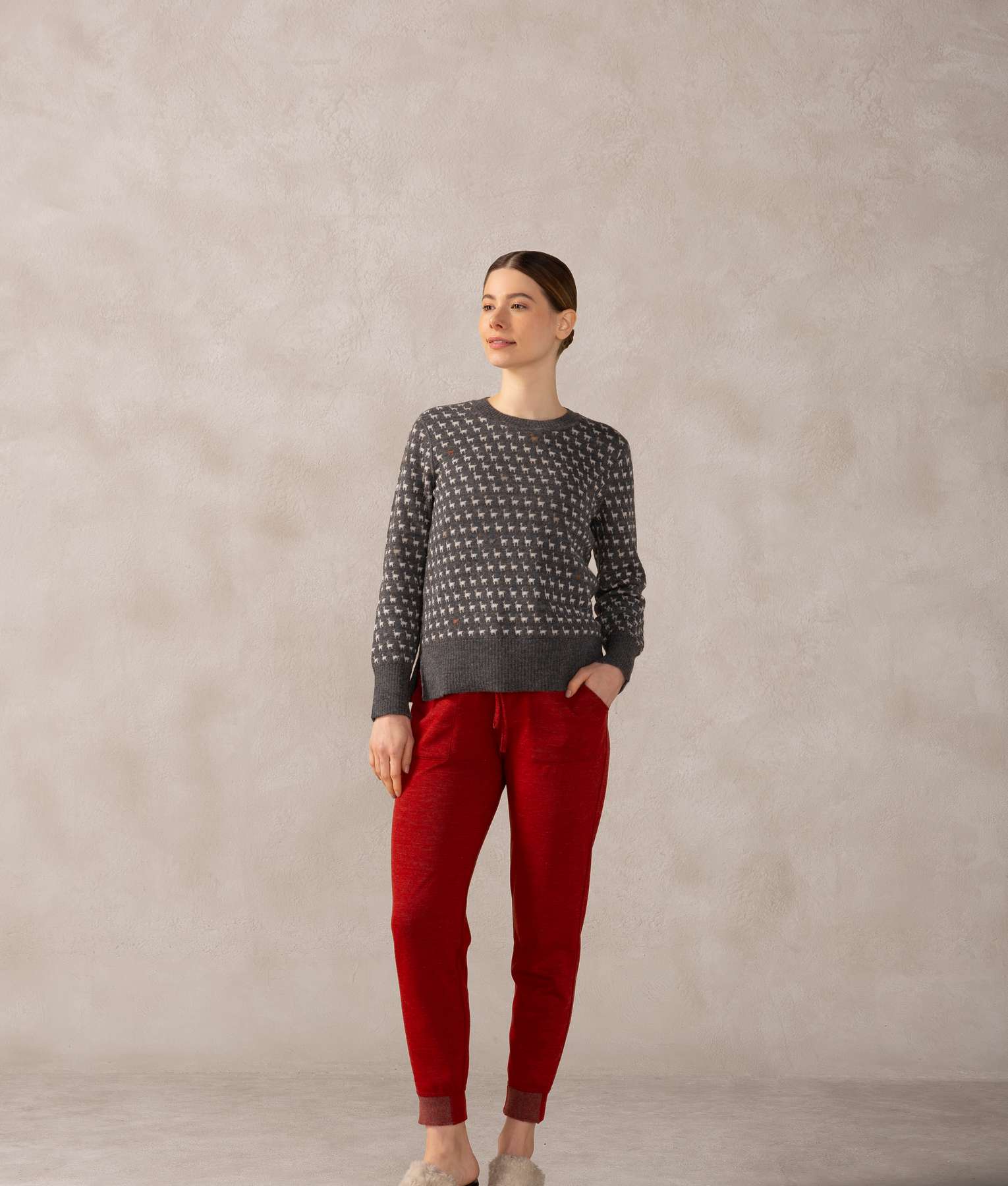 Pantalon Basico - Chili Pepper Rojo Y Gris Iman