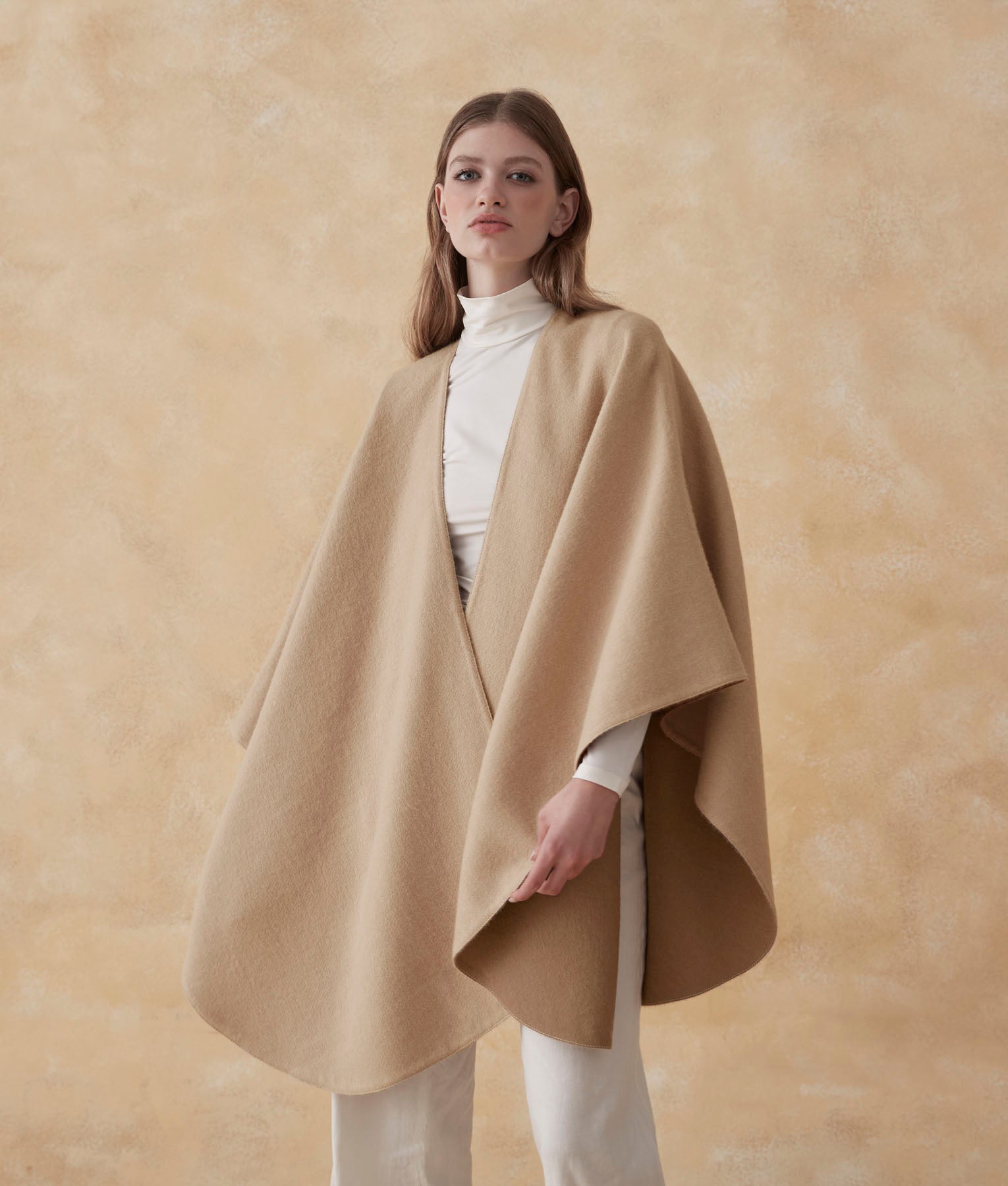 Ruana Baby Alpaca Doble Cara - Marron Tabaco Y Peyote