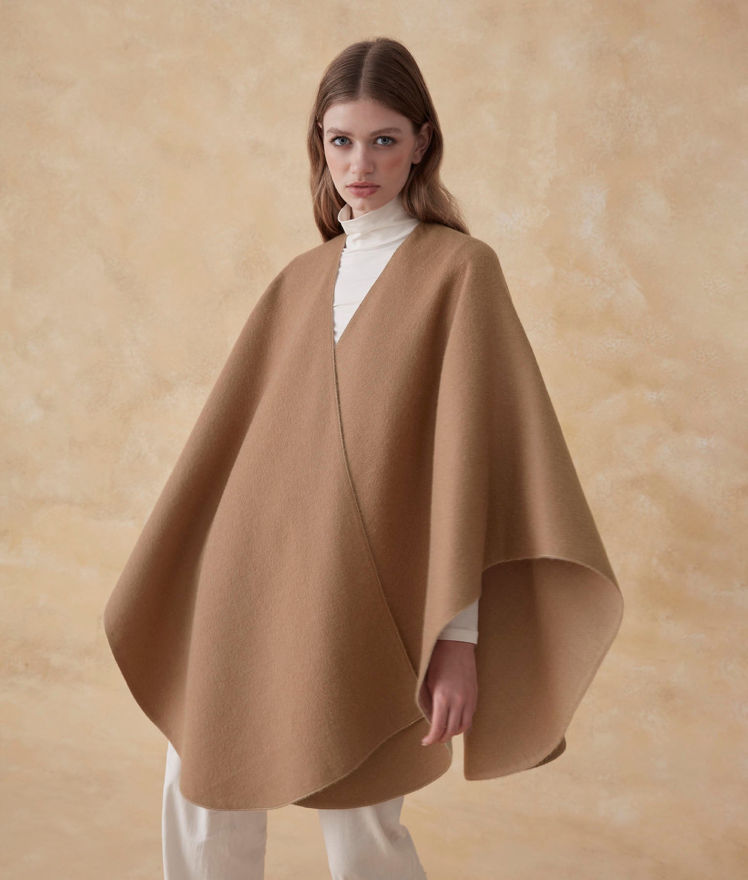 Ruana Baby Alpaca Doble Cara - Marron Tabaco Y Peyote