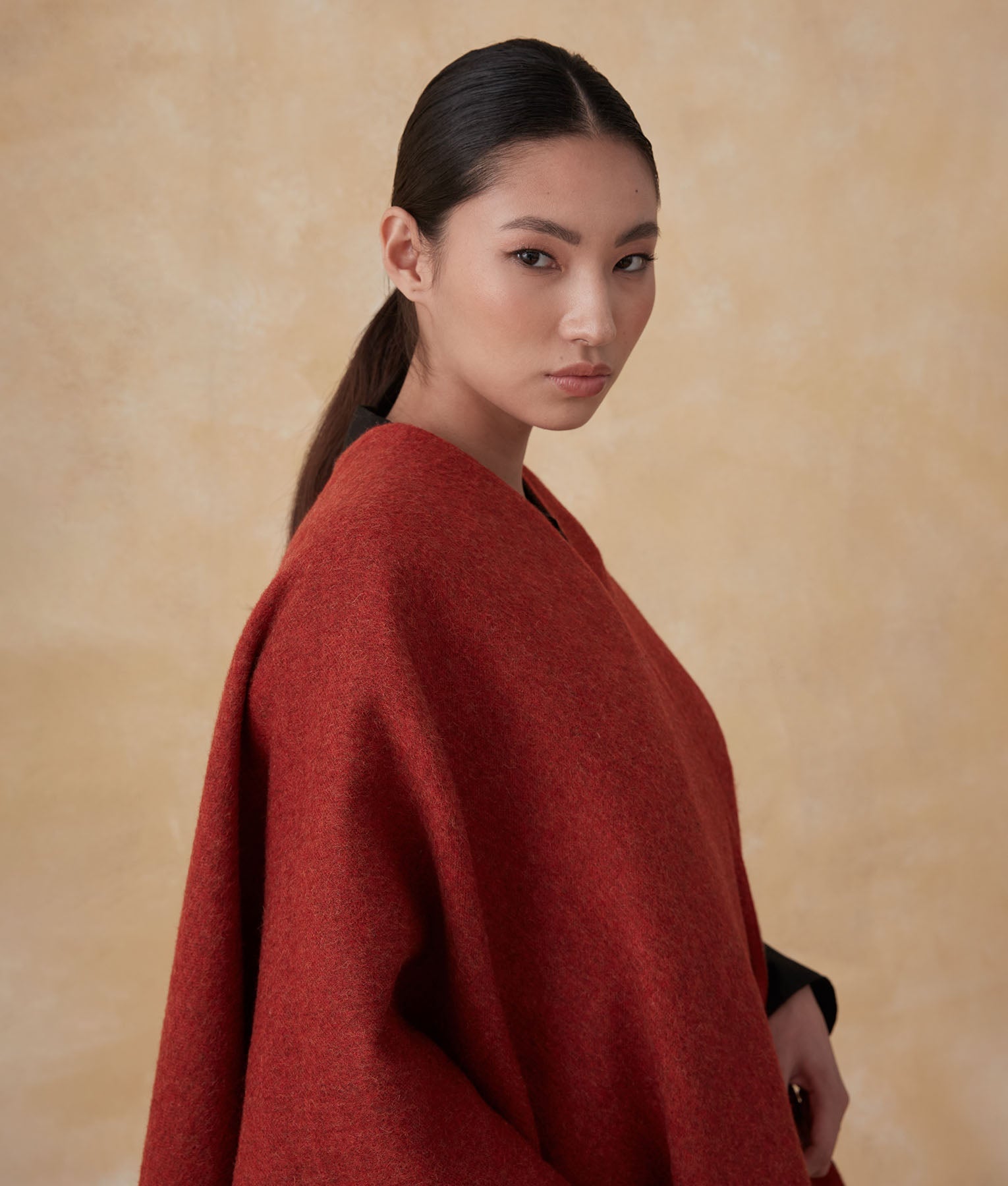 Ruana Baby Alpaca Doble Cara - Gris Escarcha Y Rojo Marte