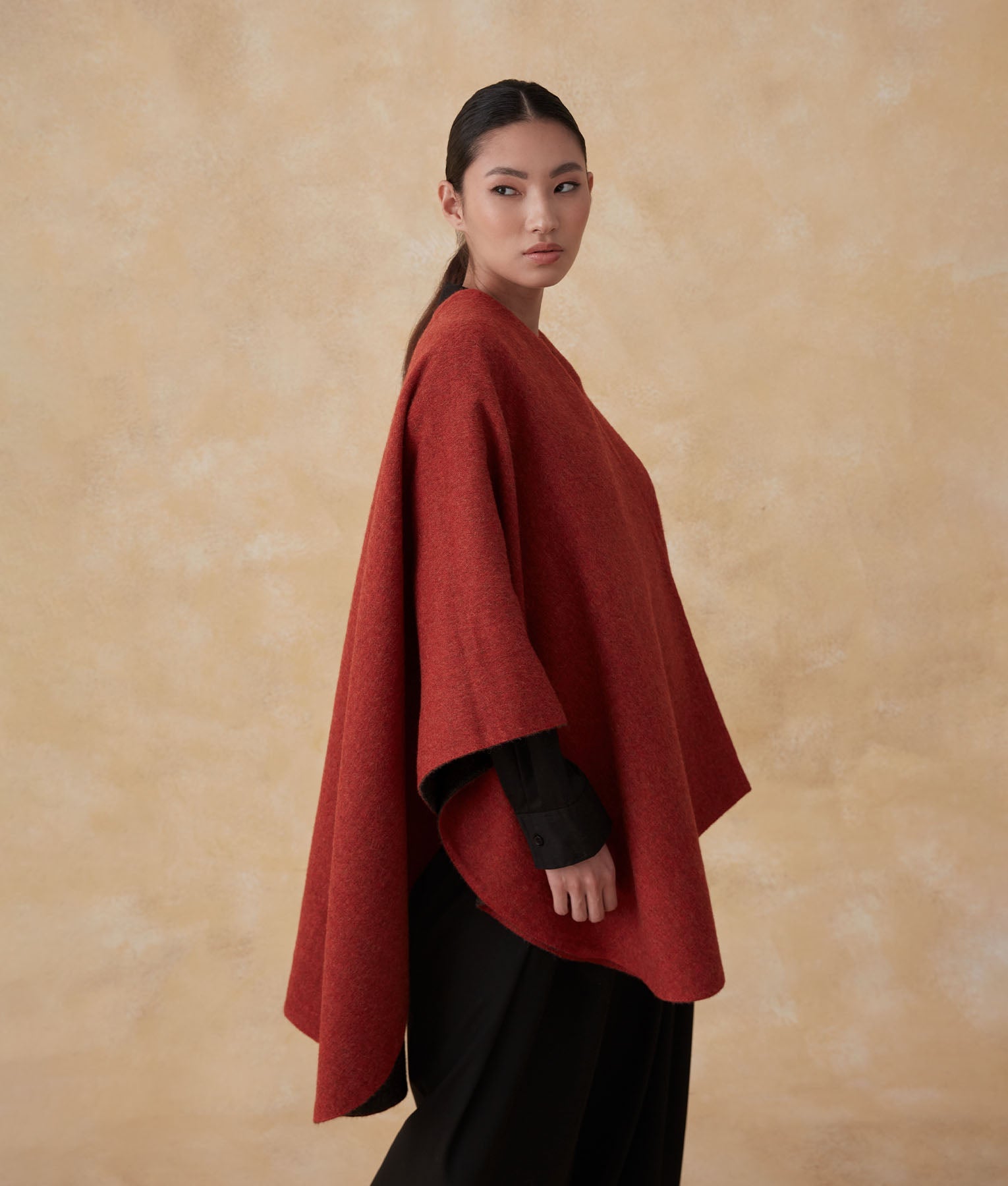 Ruana Baby Alpaca Doble Cara - Gris Escarcha Y Rojo Marte