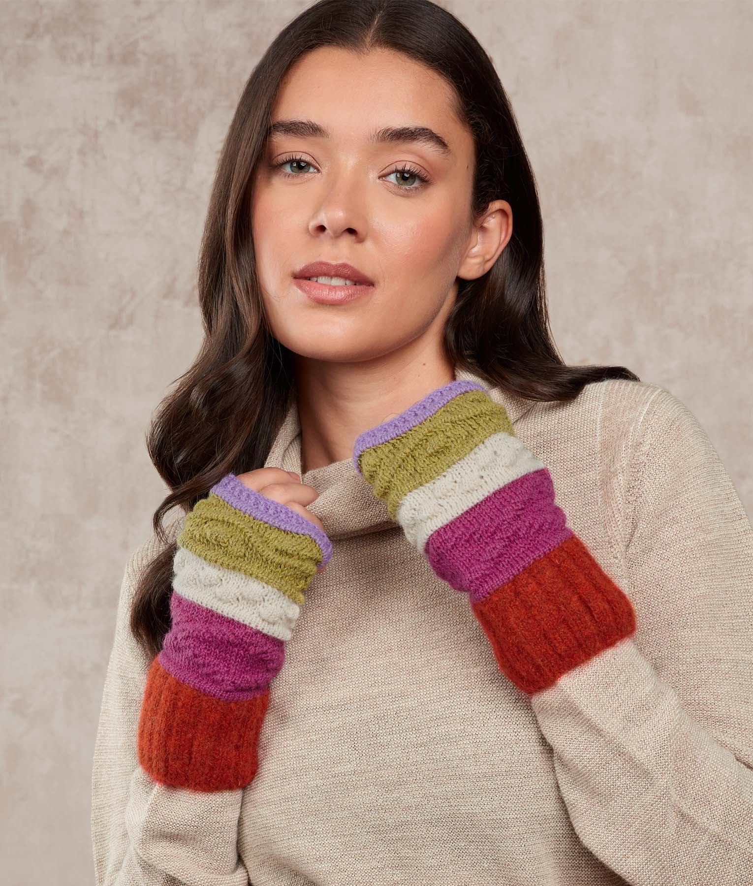 Mitones Básicos Rayados - Ocre quemado y Muy baya