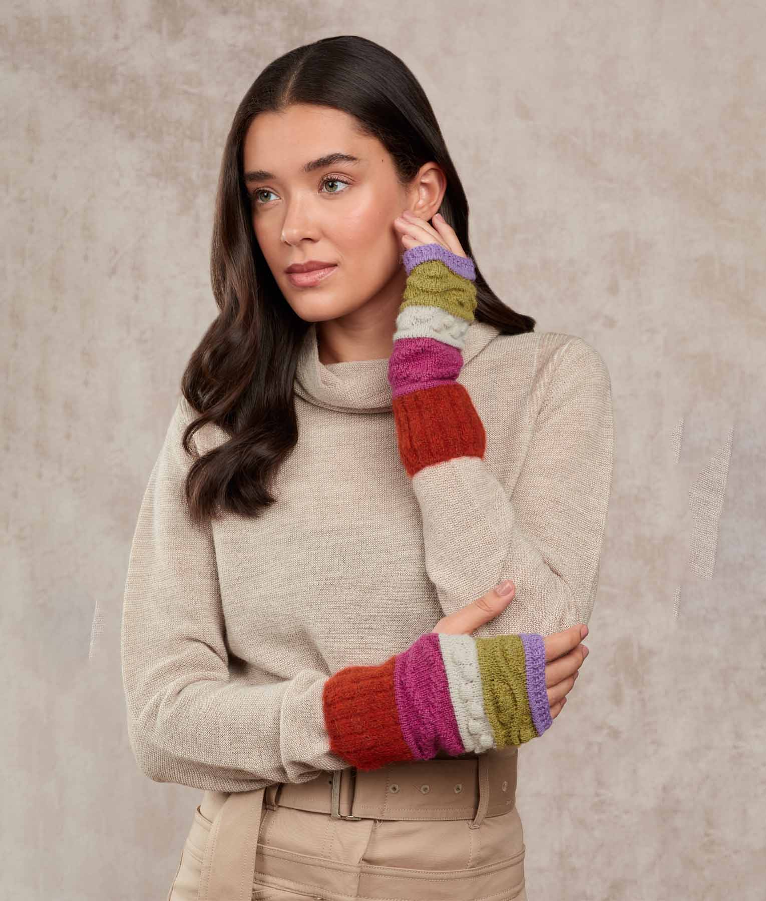 Mitones Básicos Rayados - Ocre quemado y Muy baya