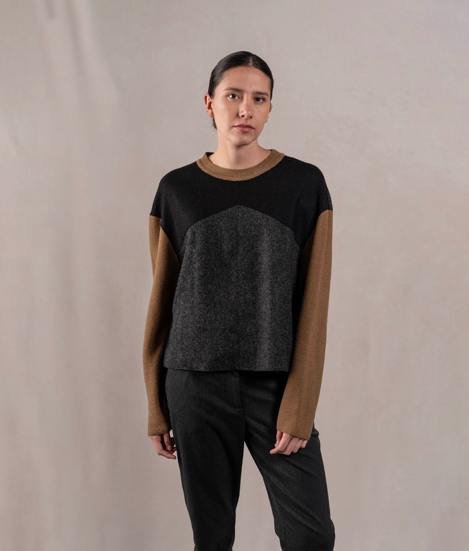 Chompa Cuello Redondo - Negro Y Marrón Tostado