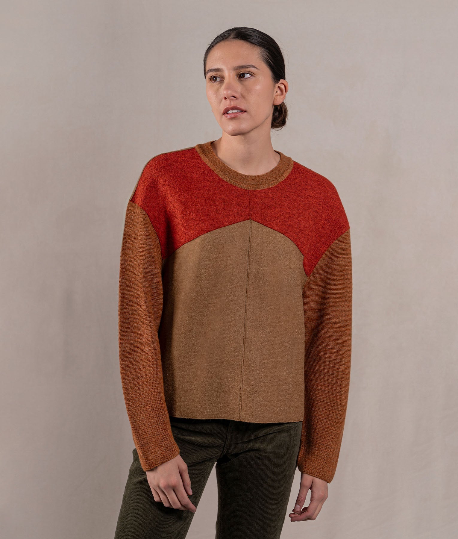 Chompa Cuello Redondo - Rojo Ladrillo Y Marrón Arcilla