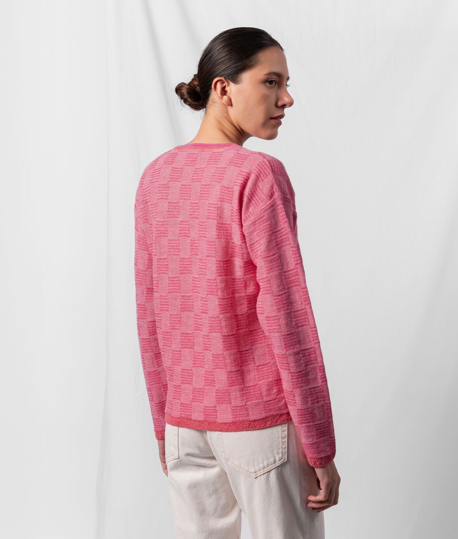 Chompa Jacquard Geometico - Fucsia Y Rosado Claro