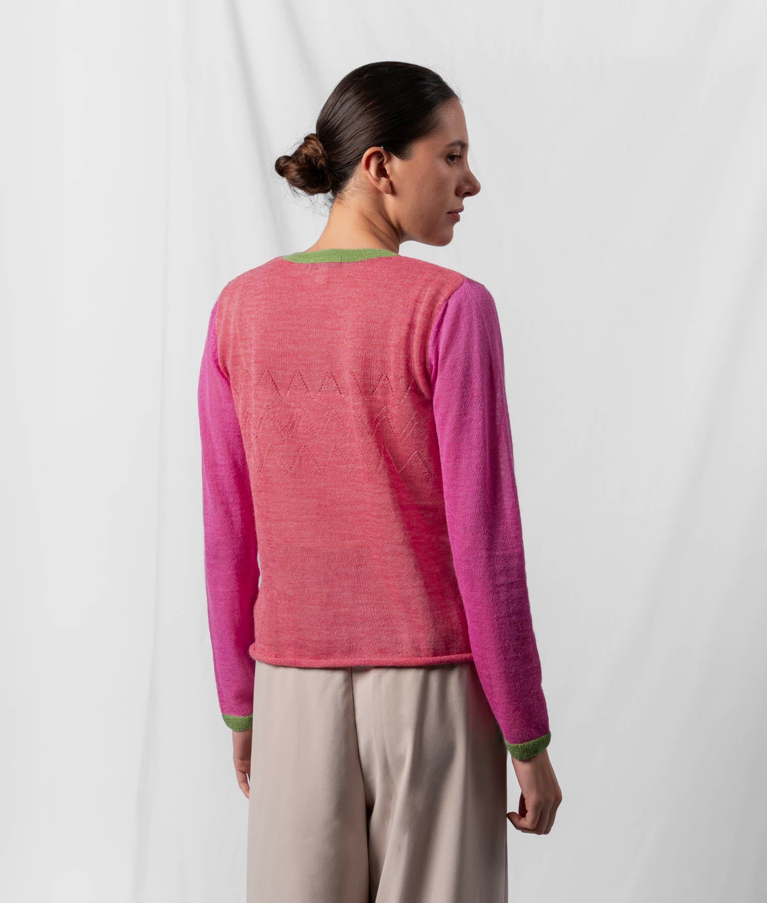 Cardigan Ritmo Con Detalles Calados - Rosado Sandía Y Verde Lima Suave