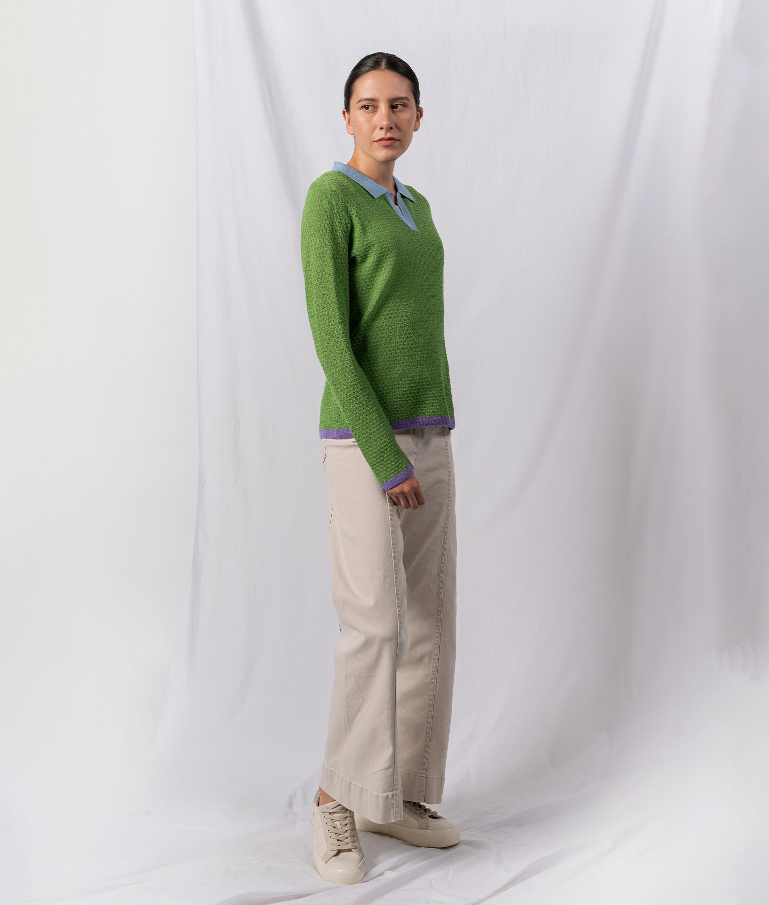 Chompa Punto Canasta - Verde Lima Y Celeste Pastel