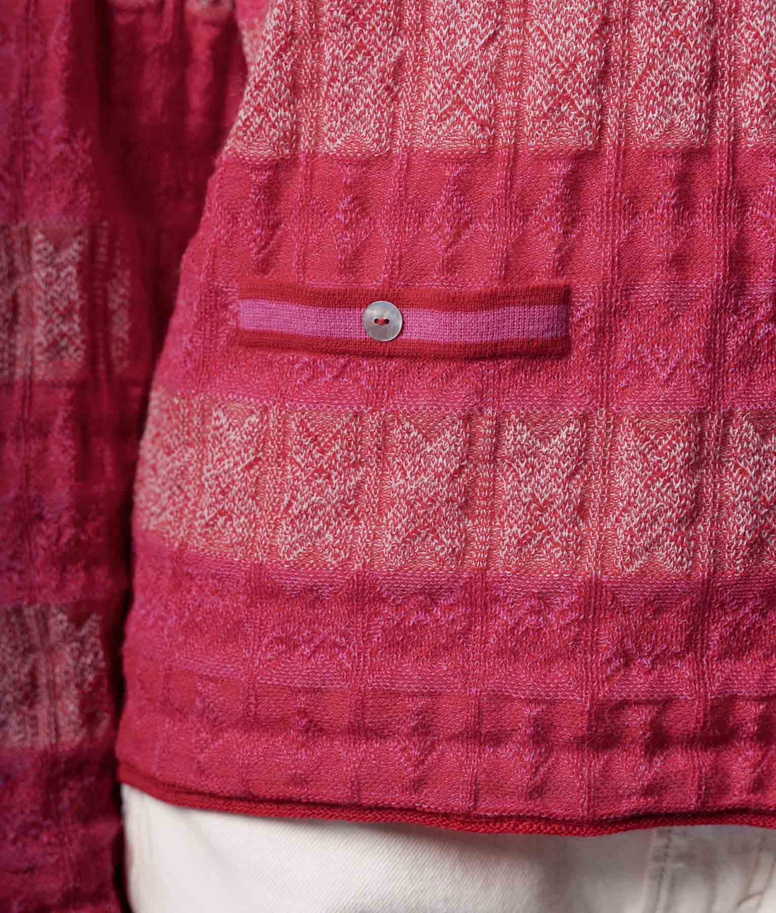 Chompa Jacquard Suelto Con Bolsillo - Rojo Rubí Y Rosa Frambuesa