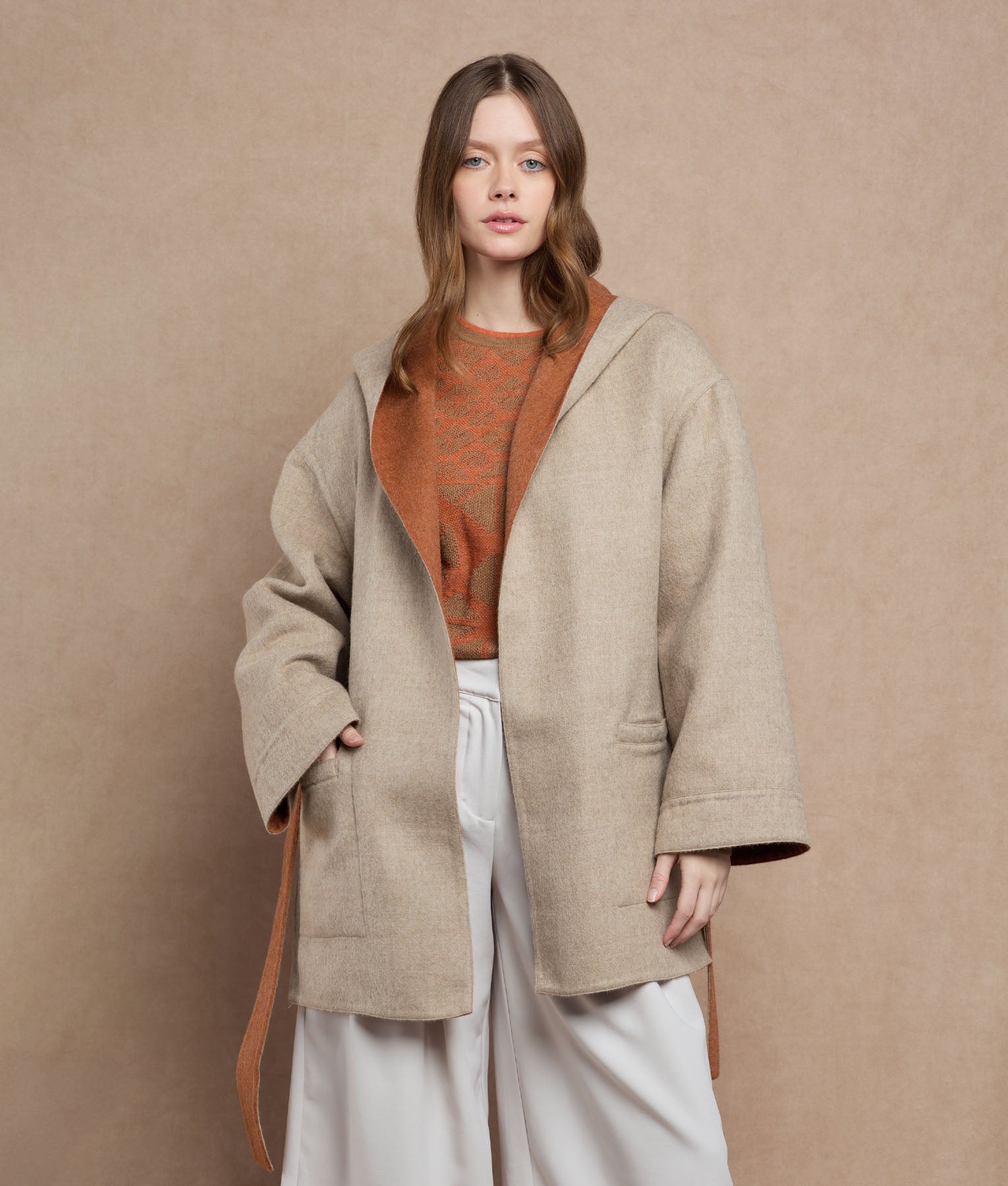 Abrigo Corto Con Cinturón - Marrón Óxido Y Brandy