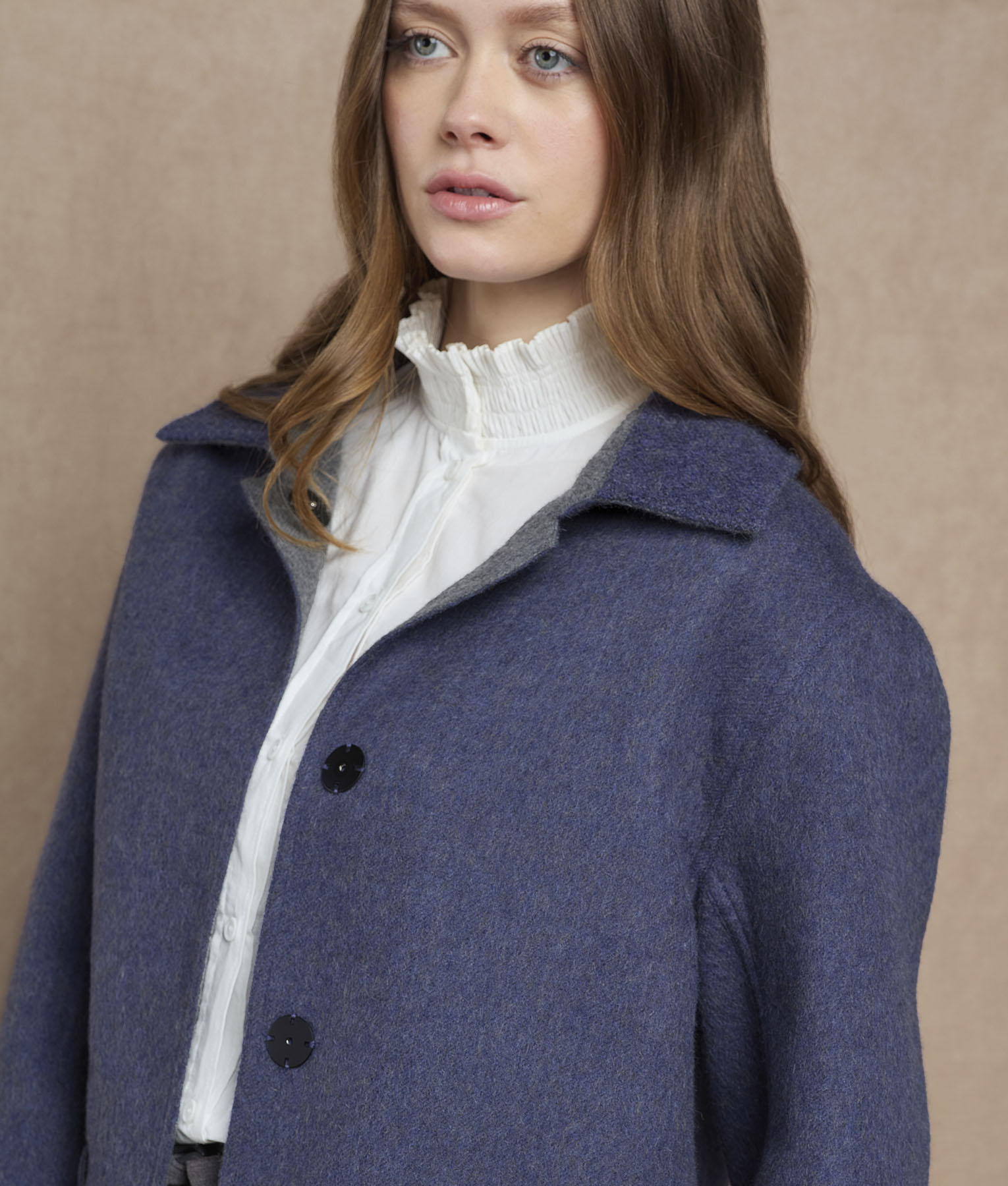 Abrigo Corto Reversible - indigo mood y gris