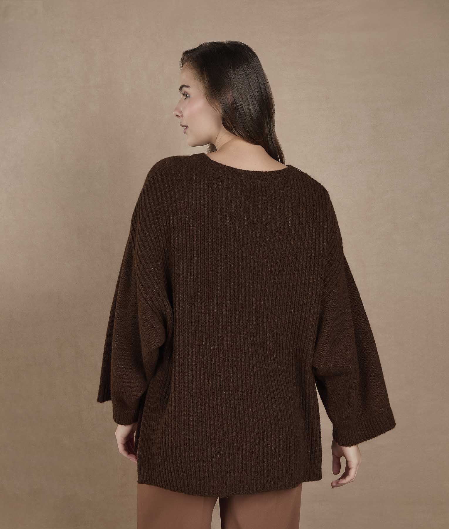 Poncho con mangas y punto de semilla - Coco tostado