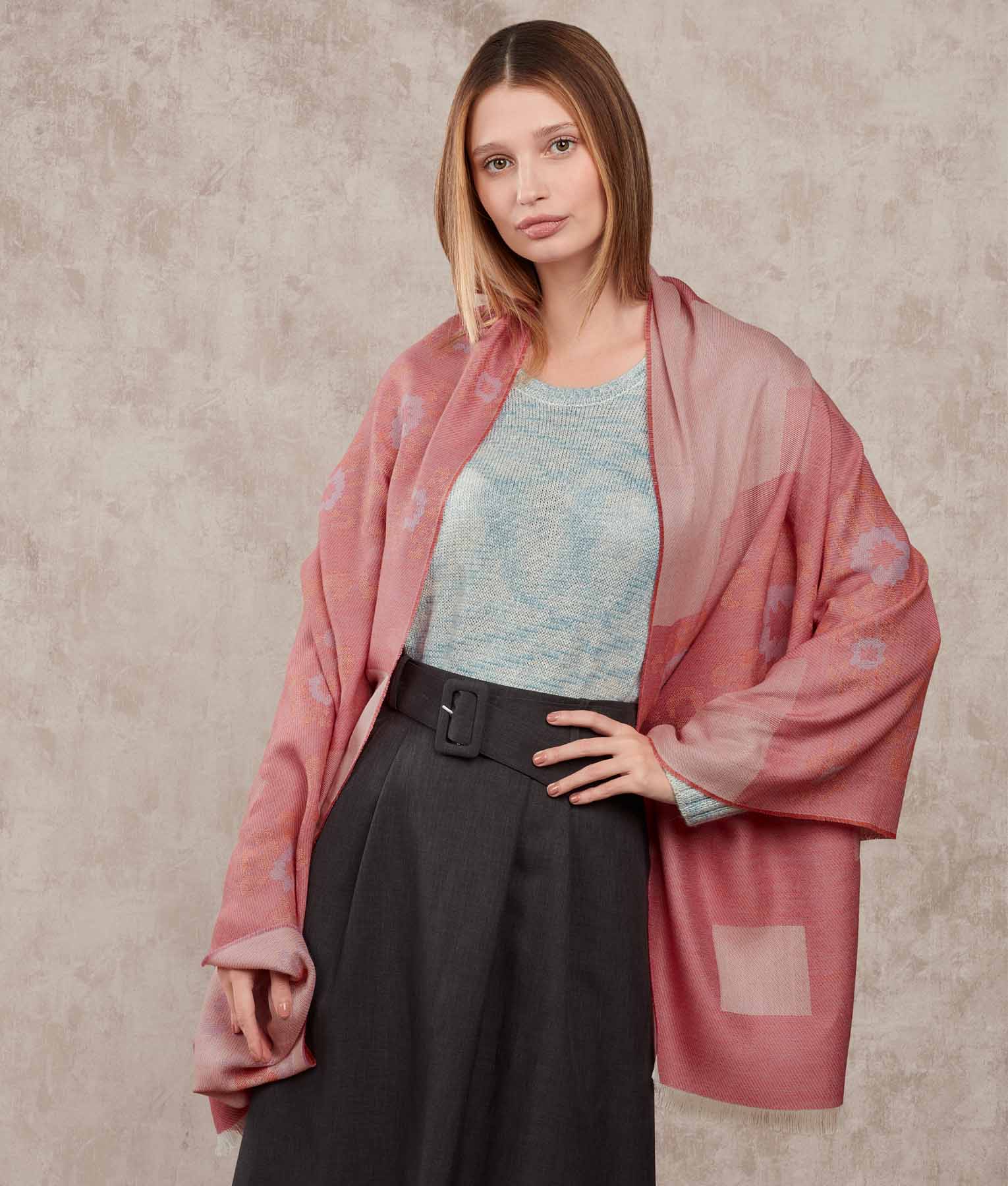 Estola Jacquard El Supremo - Tulipan Violeta Y Oxido Naranja