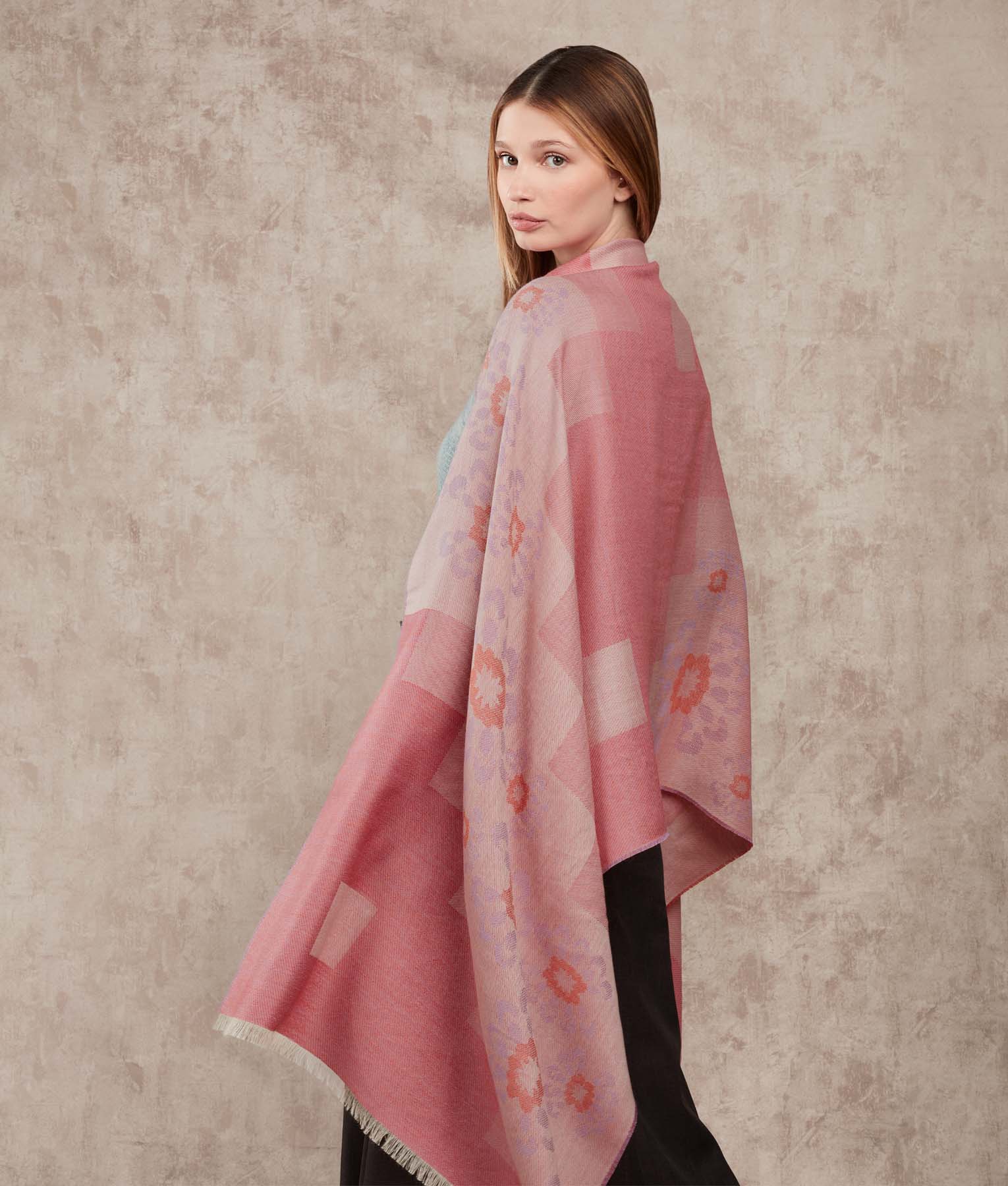 Estola Jacquard El Supremo - Tulipan Violeta Y Oxido Naranja