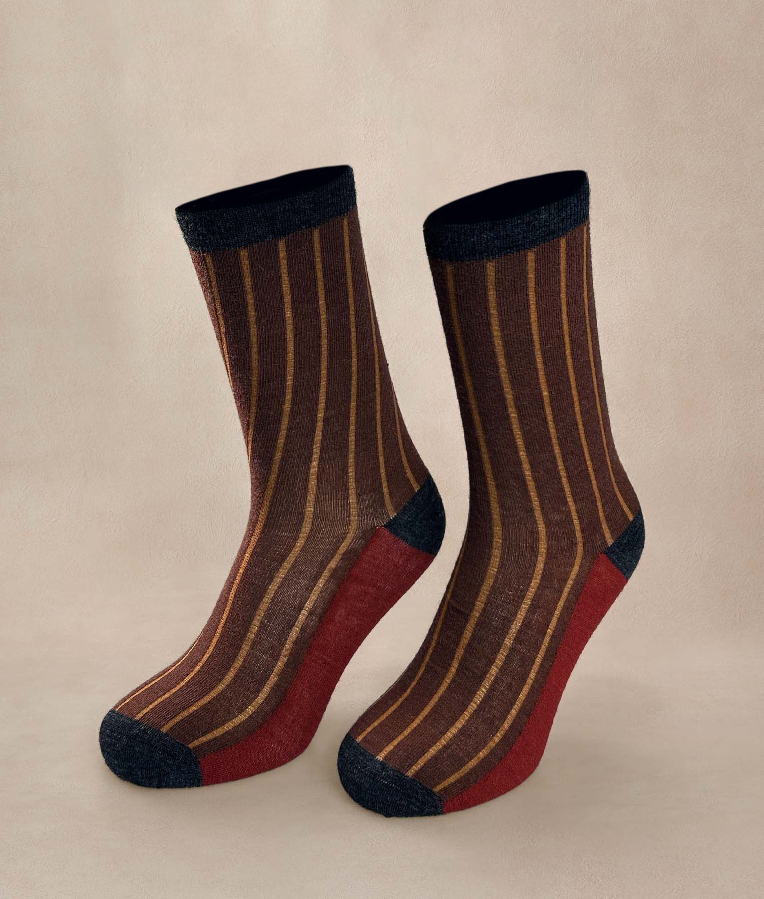 Medias Mujer Ribbed Color Block - marron