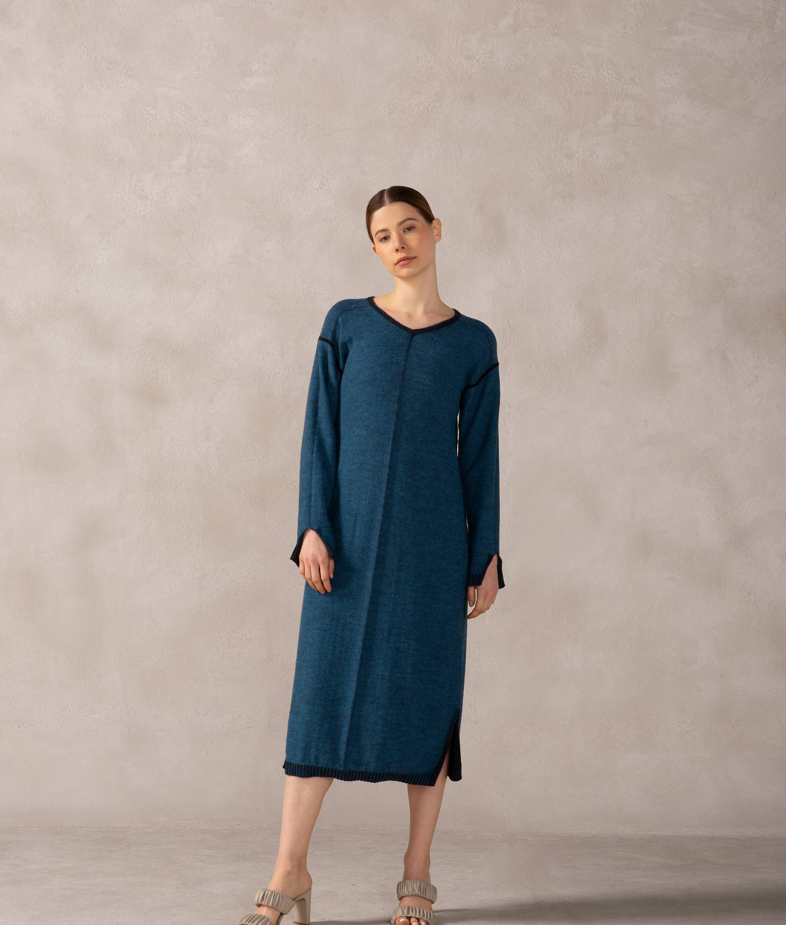Vestido Largo Reversible - Gris Asfalto Y Azul Vallarta