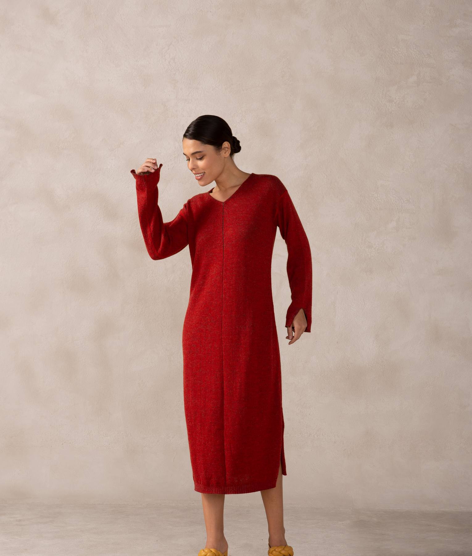 Vestido Largo Reversible - Rojo Pompeya Y Gris Tornado