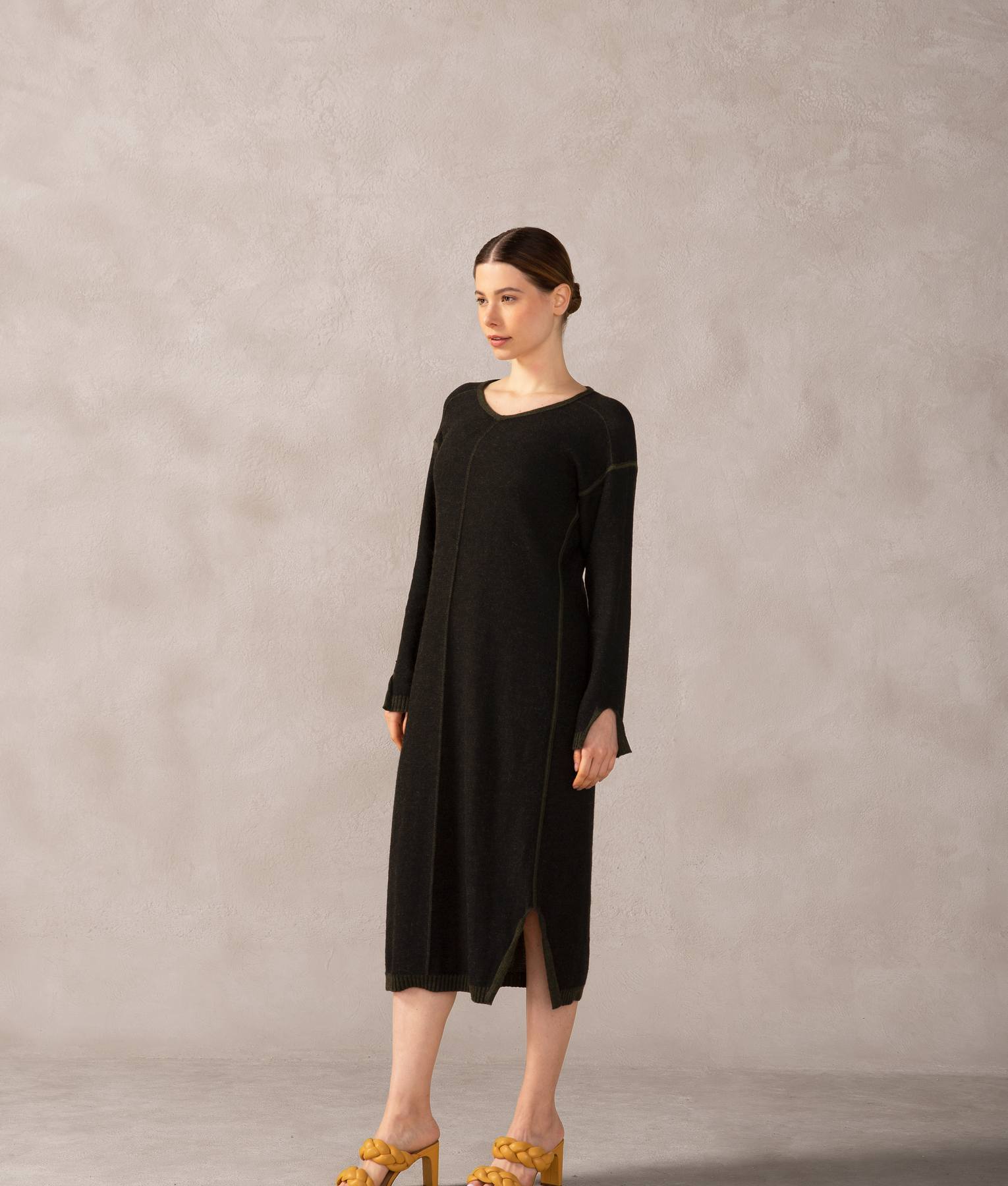Vestido Largo Reversible - Verde Cipres Y Negro