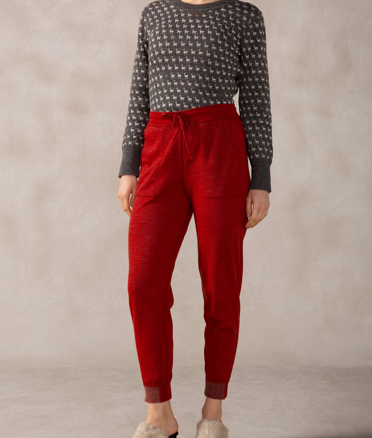 Pantalon Basico - Chili Pepper Rojo Y Gris Iman