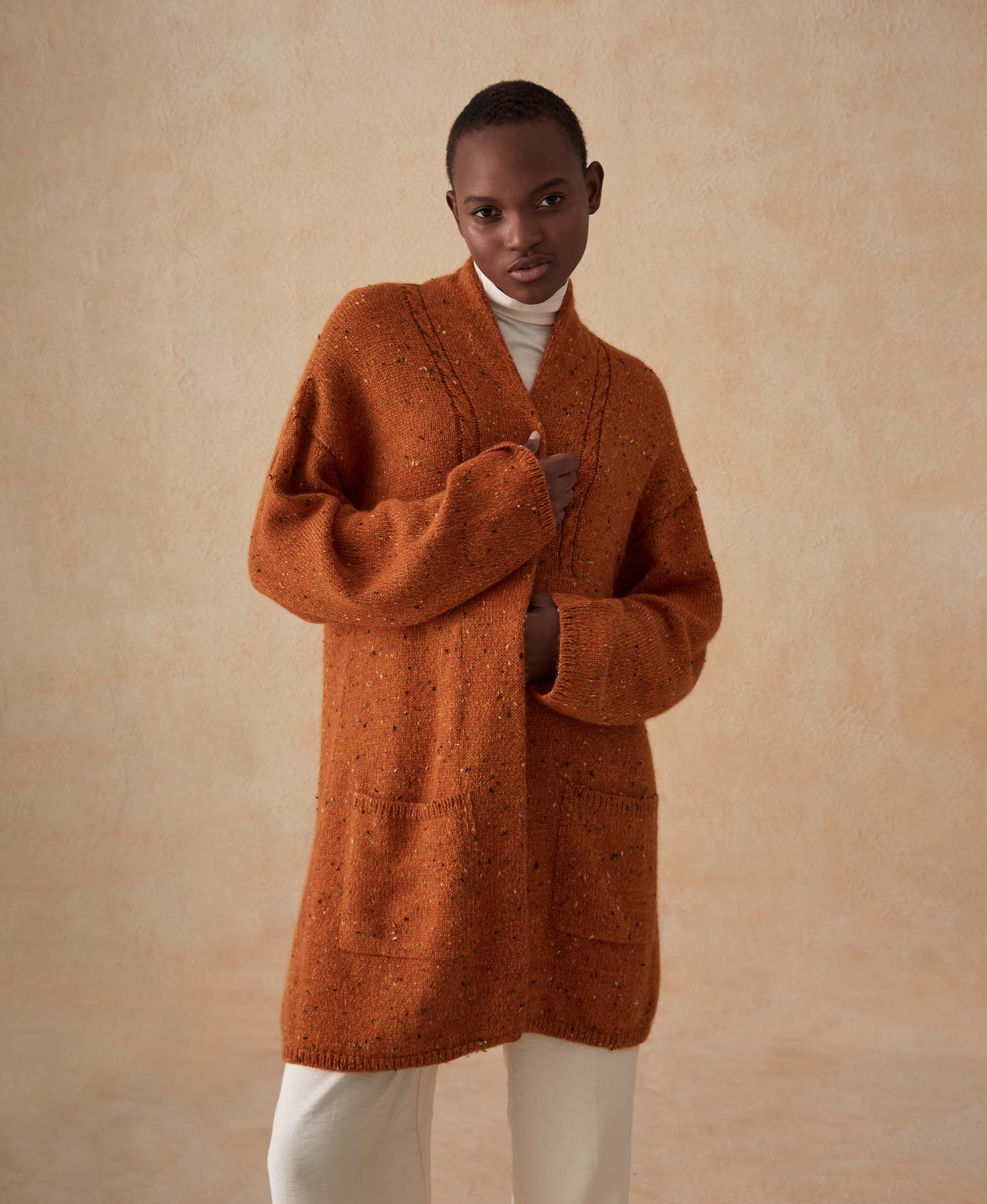 Cardigan Kimono Con Bolsillos - Albaricoque Naranja