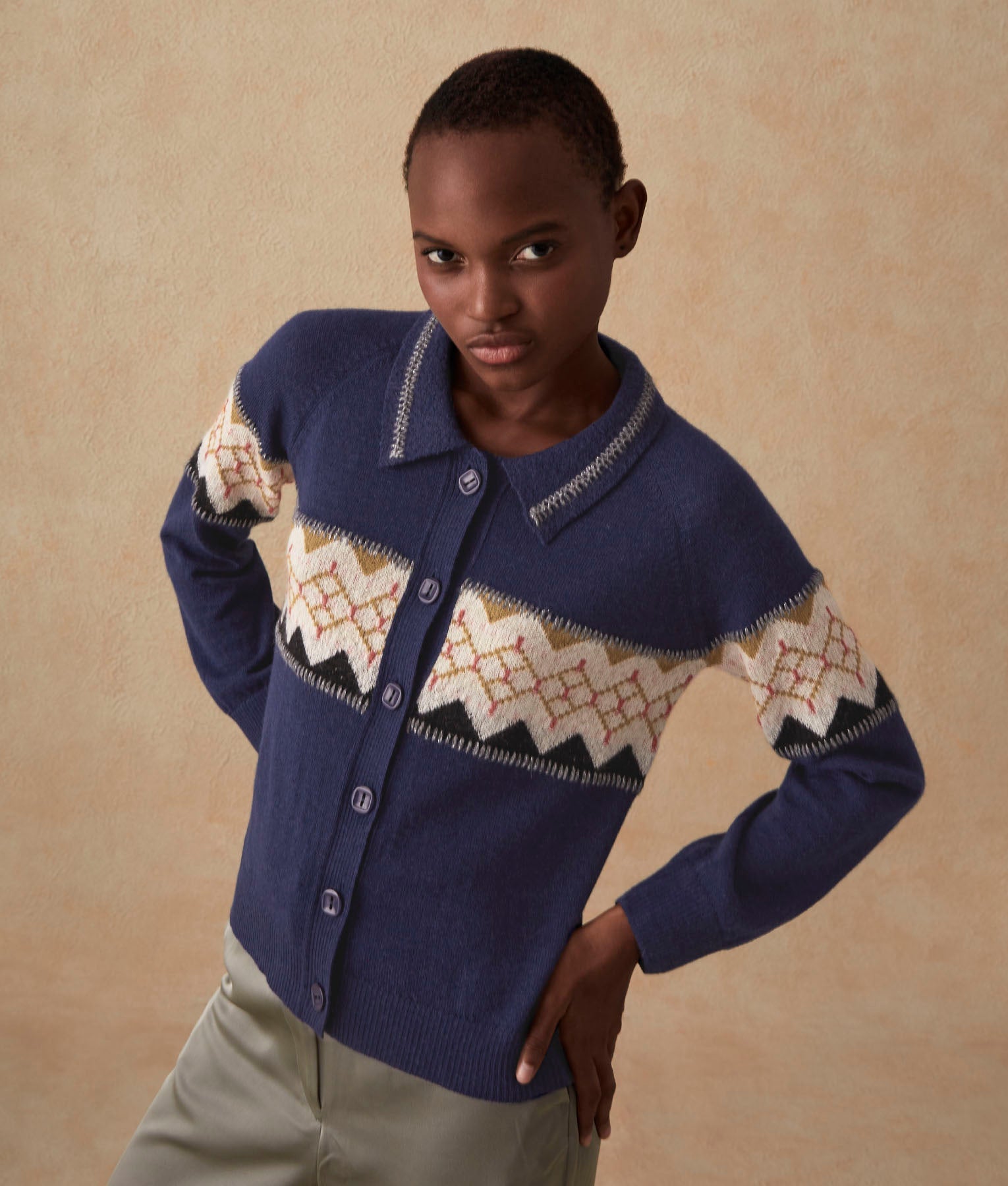 Cardigan Bordado - Azul Patriota Y Oliva Dorada