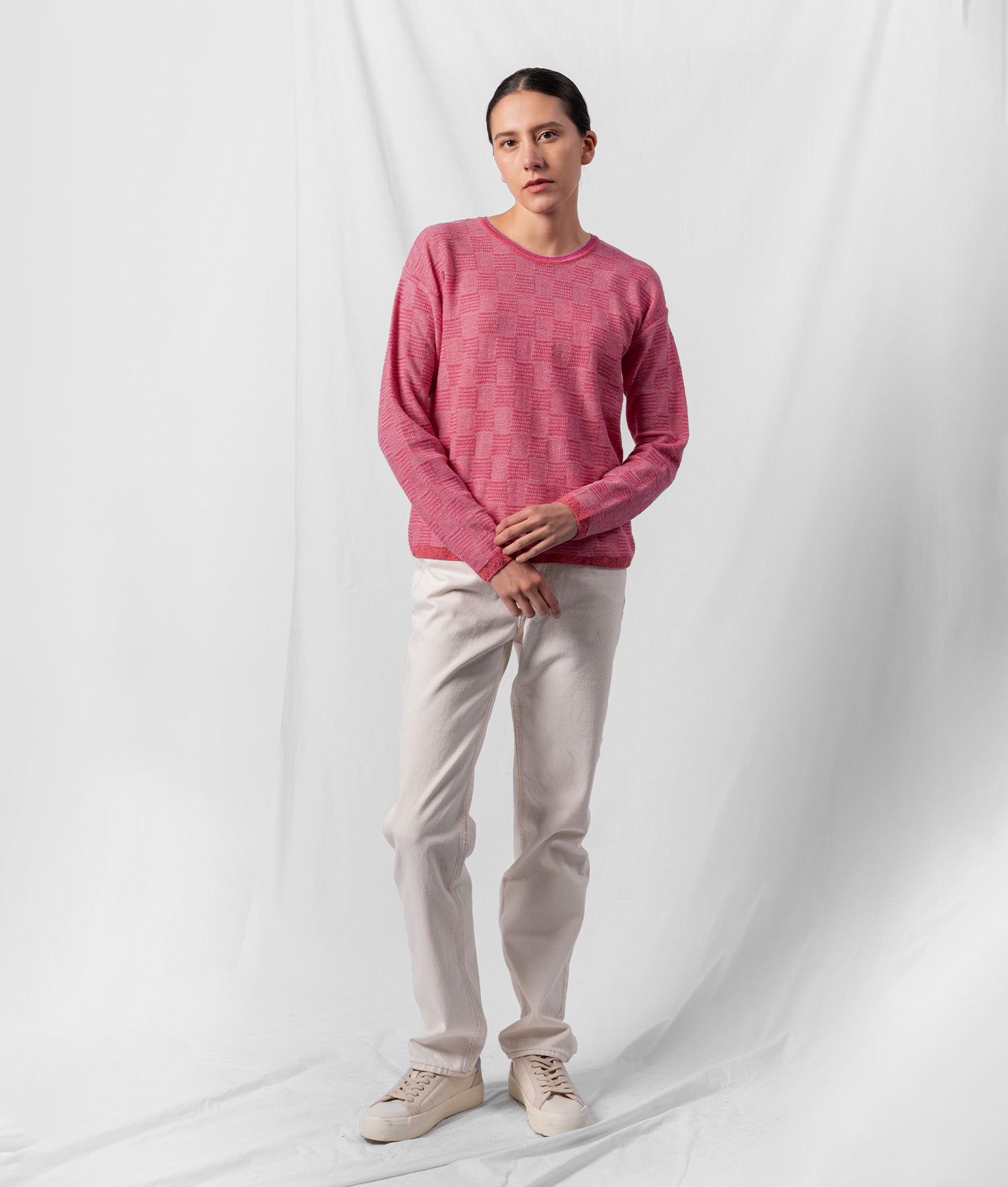 Chompa Jacquard Geometico - Fucsia Y Rosado Claro