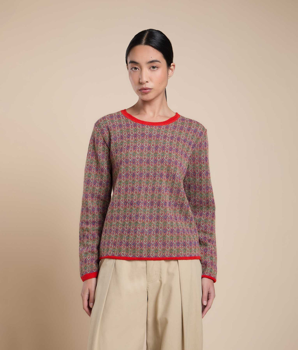 Suéter de Cuello Redondo con Jacquard Repetitivo