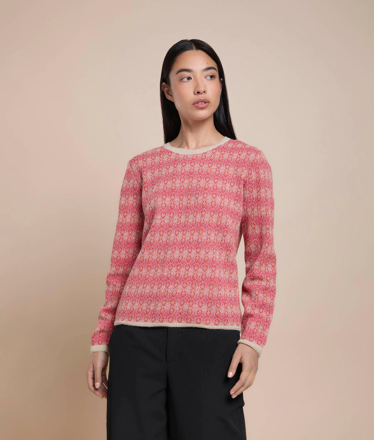 Suéter de Cuello Redondo con Jacquard Repetitivo