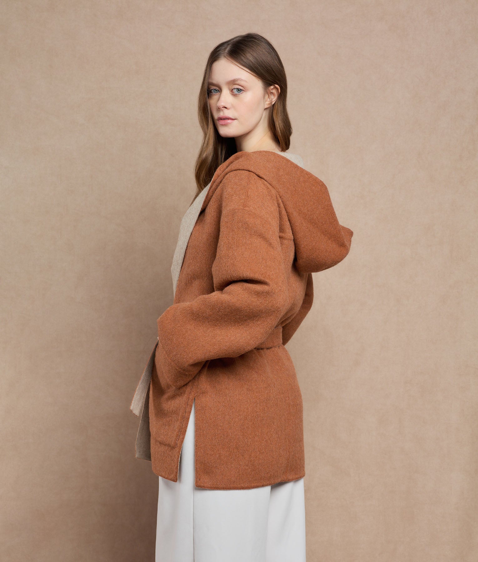 Abrigo Corto Con Cinturón - Marrón Óxido Y Brandy