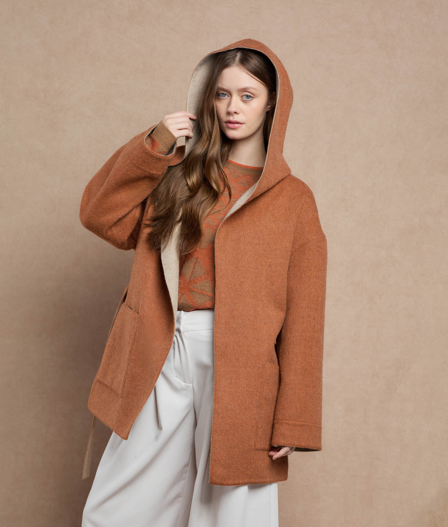 Abrigo Corto Con Cinturón - Marrón Óxido Y Brandy