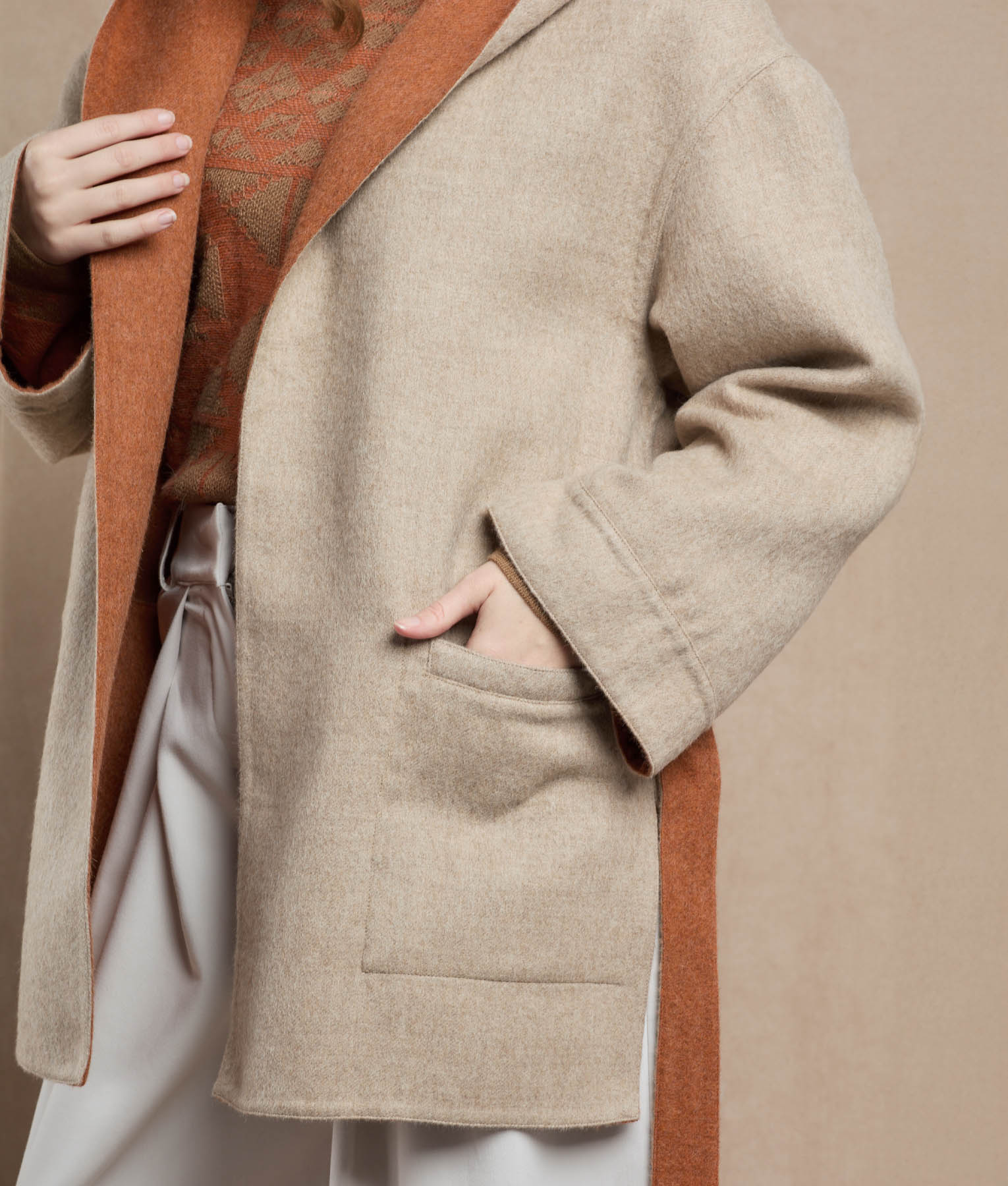 Abrigo Corto Con Cinturón - Marrón Óxido Y Brandy