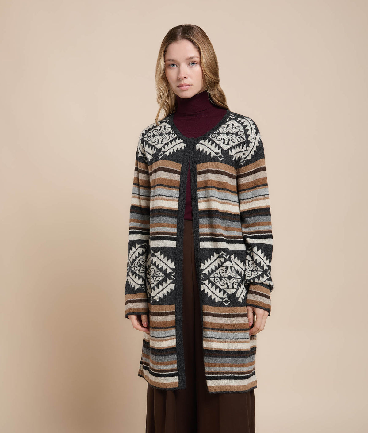 Abrigo Largo Reversible de Jacquard