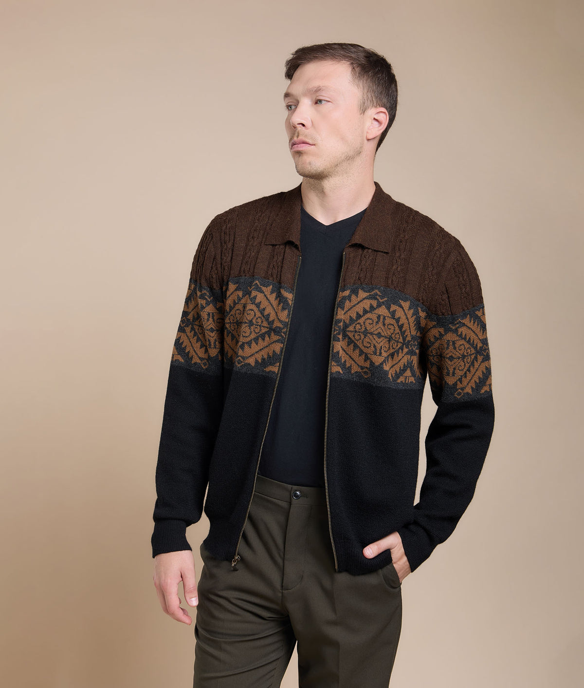 Cárdigan con Jacquard Geométrico
