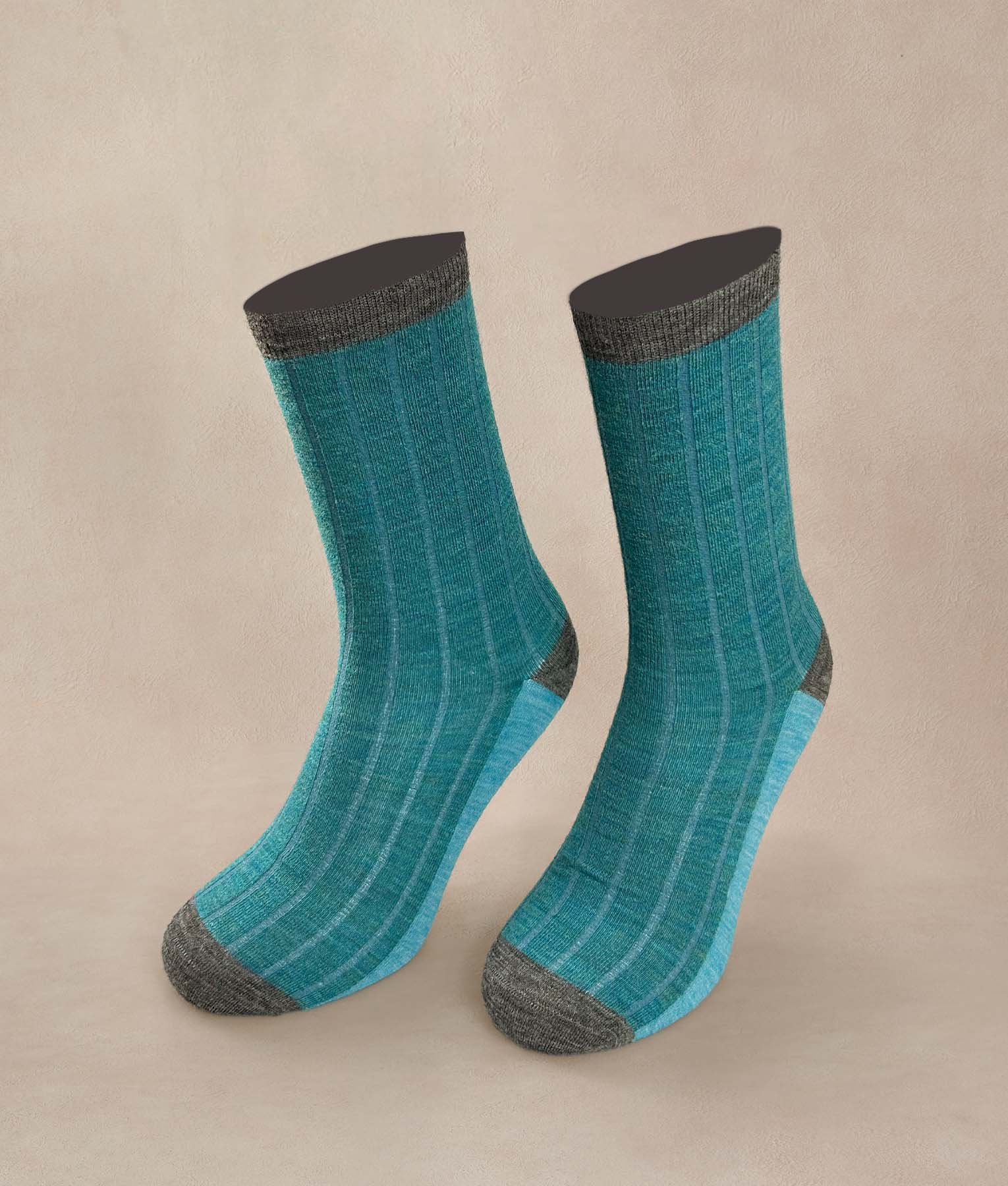 Medias Mujer Ribbed Color Block - celeste