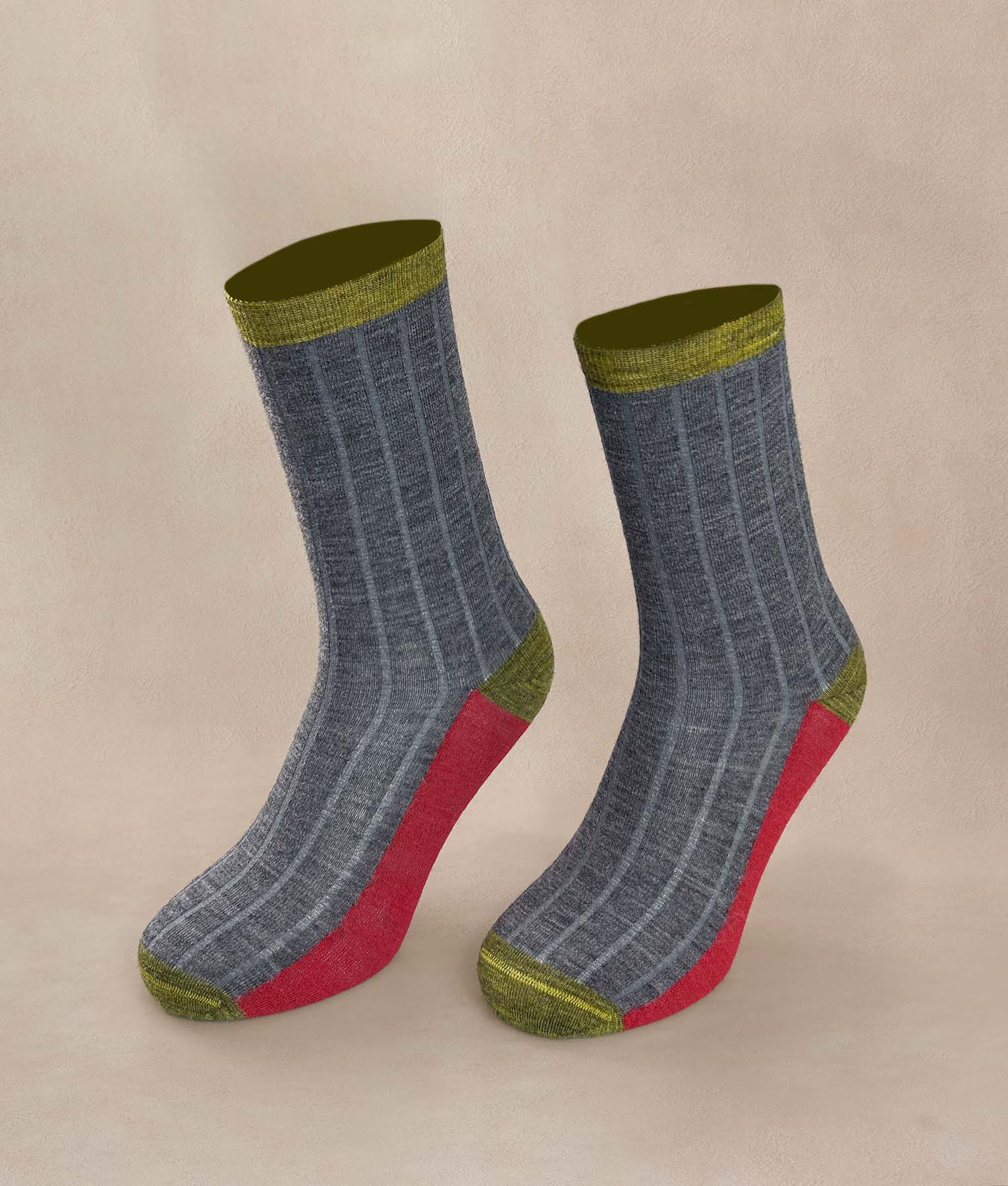 Medias Mujer Ribbed Color Block - gris