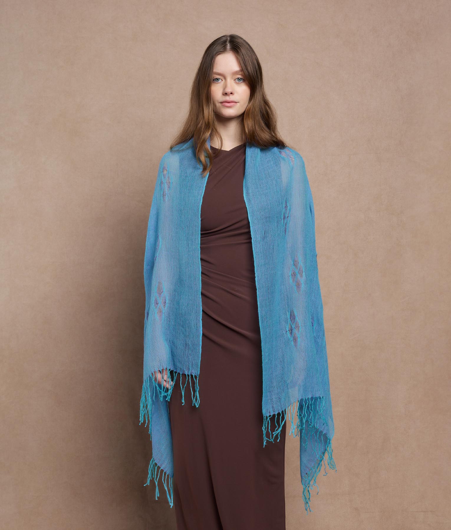 Estola Cocos Twisted Fringe - celeste margarita y morado claro